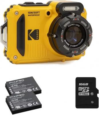 Компактен подводен фотоапарат Kodak PIXPRO WPZ2 (жълт) + 2 Батерии + Micro SD 16GB